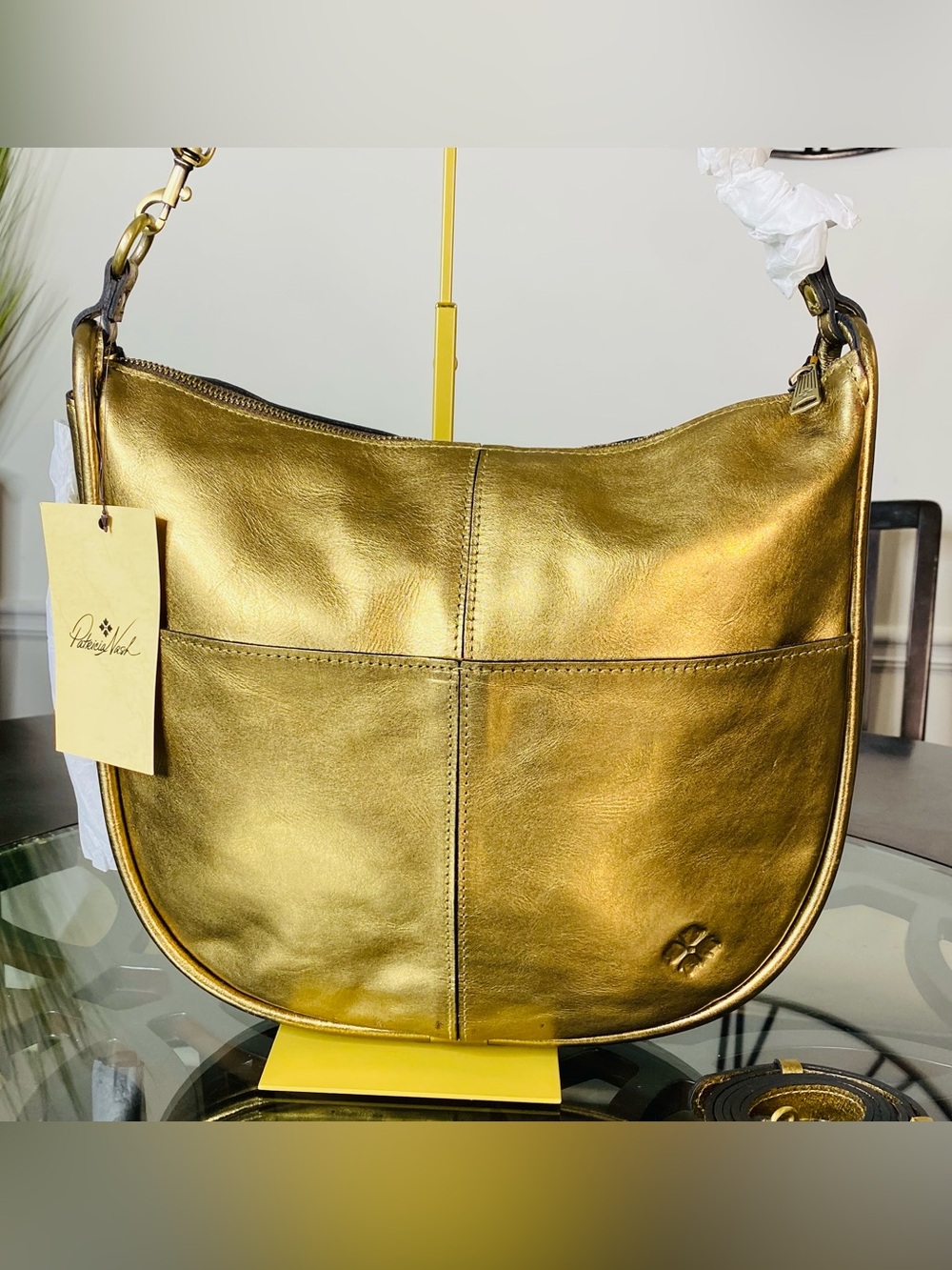 Patricia Nash Chiavari Convertible Hobo Gold Leather Shoulder Crossbody Bag NWT - Picture 2 of 13